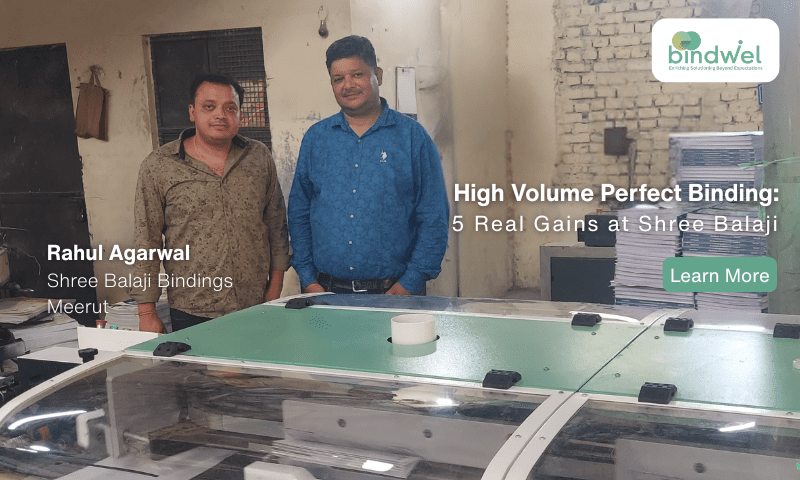 High Volume Perfect Binding at Shree Balaji Bindings using Bindwel BW@2500 for fast, reliable educational book production in Meerut.