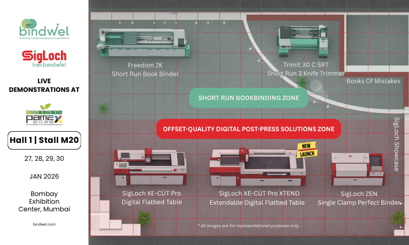 Bindwel SigLoch at PAMEX 2026 showcasing digital post-press ecosystem, XE-CÜT Pro XTEND and short-run finishing solutions