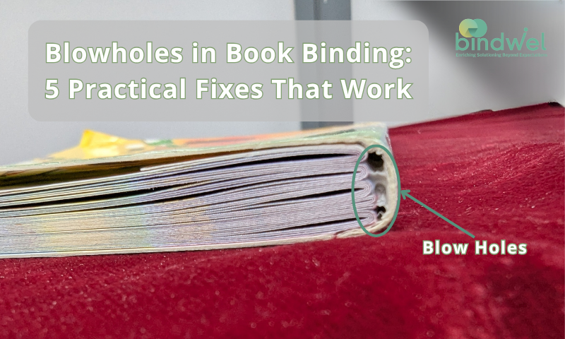Blowholes in Book Binding showing air gaps in spine caused by improper signature pressing before binding.