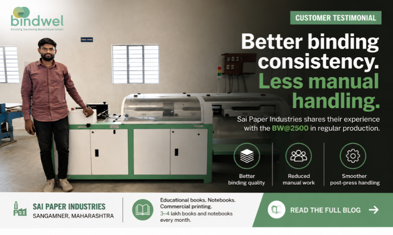 Sai Paper Industries with the automatic perfect binding machine during educational book production