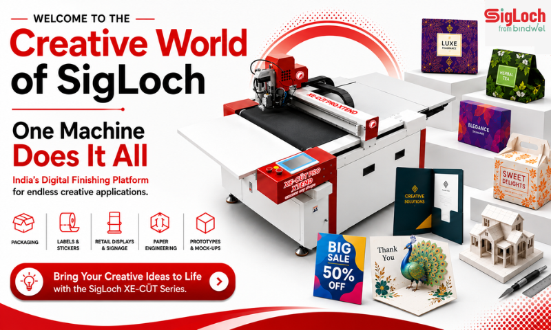 Digital finishing applications including packaging, labels, retail displays, signage and paper engineering produced with SigLoch XE-CÜT