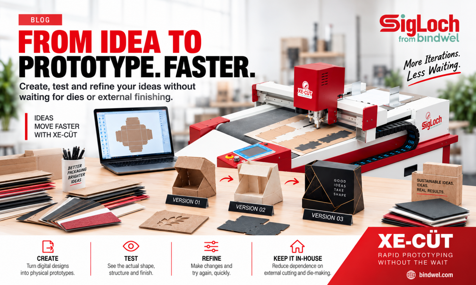 SigLoch XE-CÜT digital cutting table preparing packaging prototyping for structural design and refinement